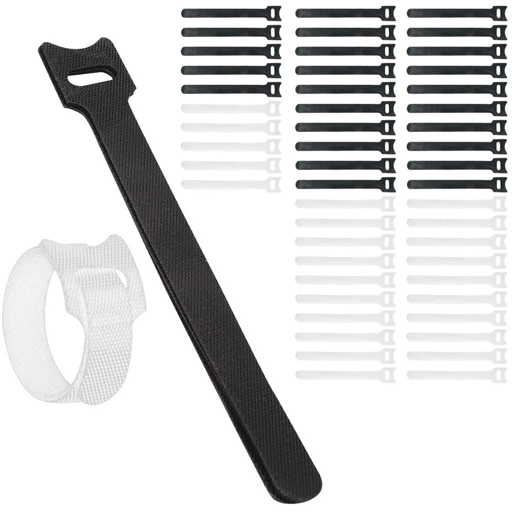 Home Smart 50 PCS Reusable Fastening Cable Ties, Microfiber Cloth 6-Inch Hook and Loop Cord (Black & White)