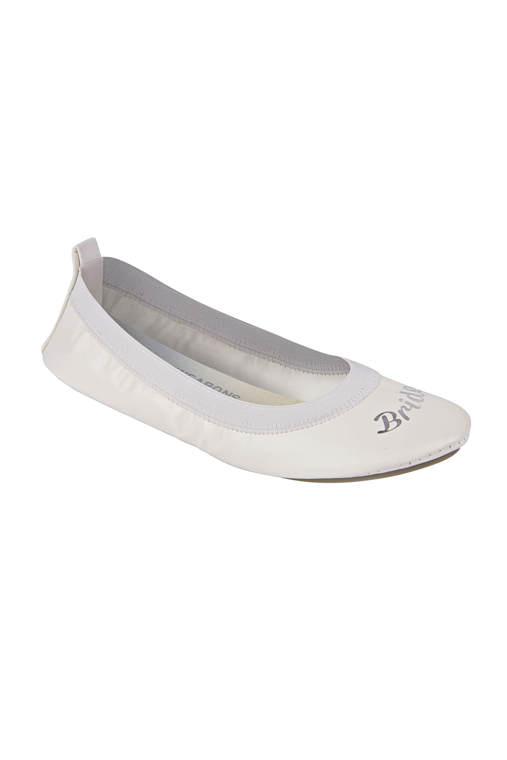 White Bride & Bridesmaid Fold Up Ballet Flats-Foldable Bridal Wedding Party Shoes with Bride & Bridesmaid Print-Cute Purse unfolds into a Tote Carry Bag