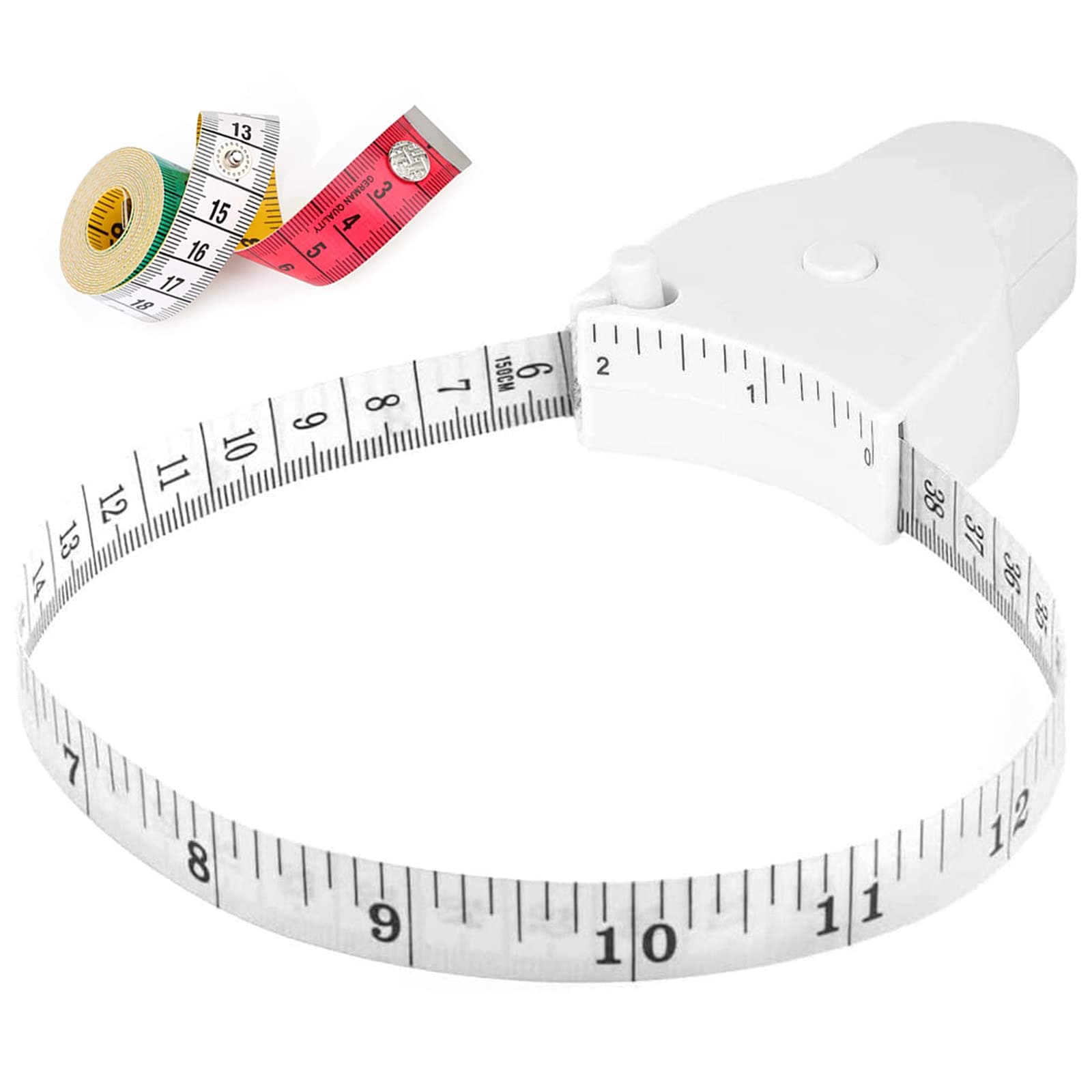 LYTOWN Body Measuring Tape 60 inch(150cm), Body Tape Measure, Lock Pin and Push Button Retract, Body Measurement Tape Soft Cloth Fabric Tape Kit for Weight Loss, White + Multicolor