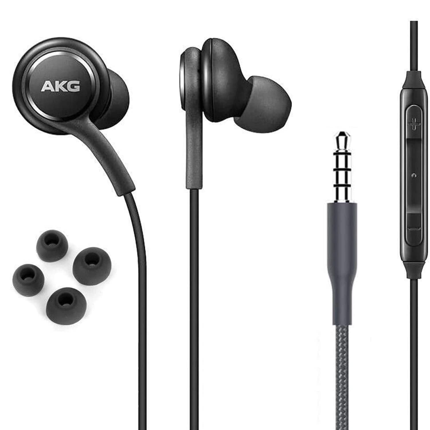 OEM Earbuds Stereo Headphones for Samsung Galaxy S10 S10e Plus A31 A71 Cable - Designed by AKG - with Microphone and Volume Buttons (Black)