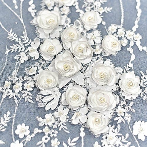 3D Flower Lace Fabric Ivory Off White Embroidered 3D Florals Lace Wedding Fabric Bridal Fabric Dress Fabric Clothing Fabric Gown Fabric 1/2 Yard