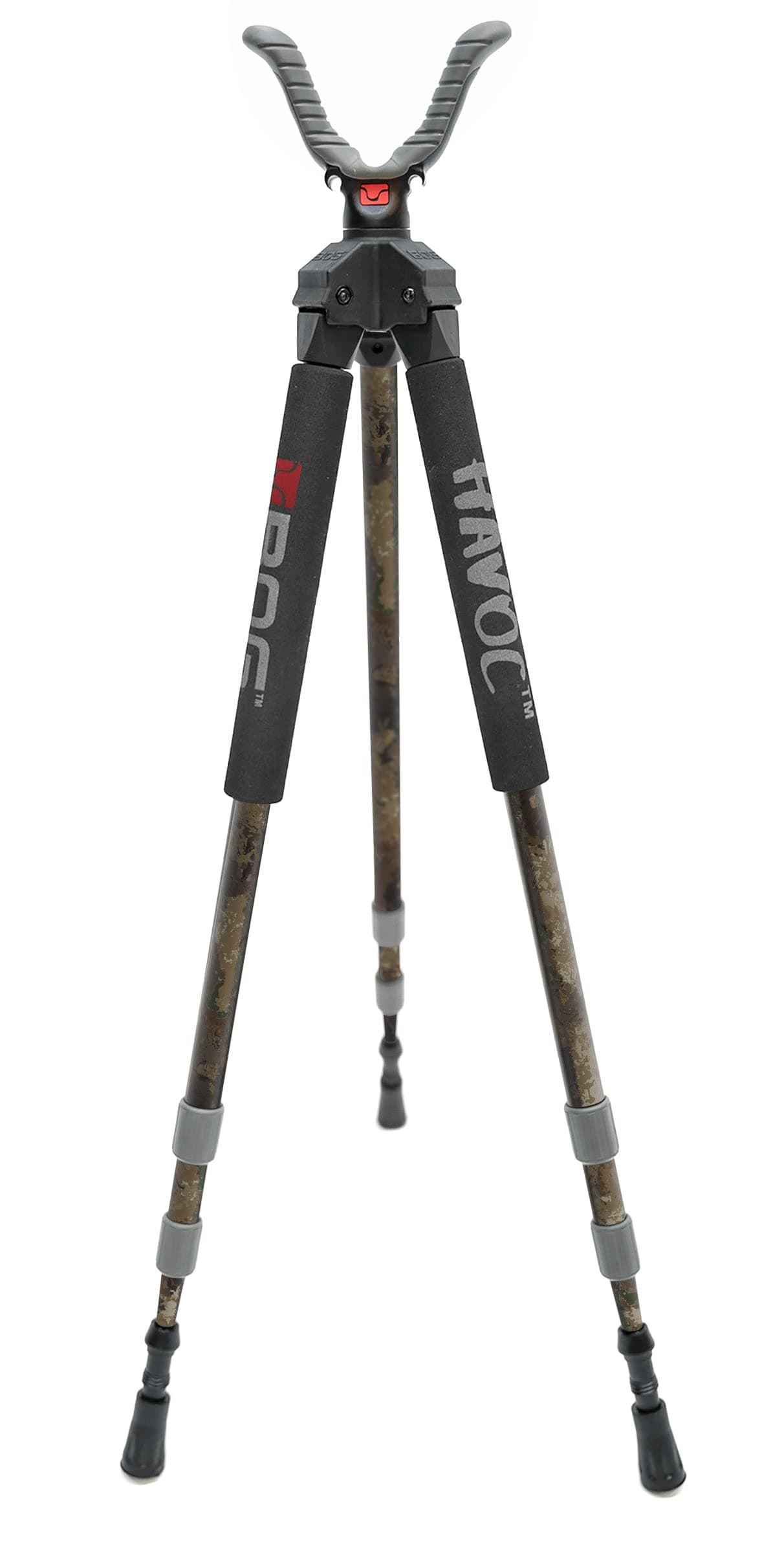 BOG Havoc Camo Tripod Shooting Rest with Lightweight Aluminum Construction, High Density Foam Grips, Twist-Style Lock Legs, and Universal Shooting Rest Head for Hunting, Shooting, and Outdoors