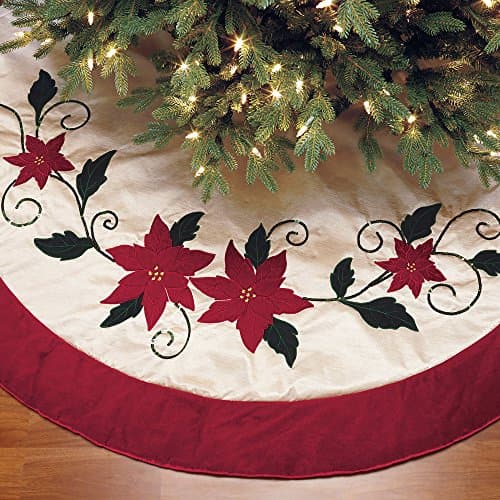 Red and Gold Poinsettia Adjustable 66" to 60" Christmas Tree Skirt