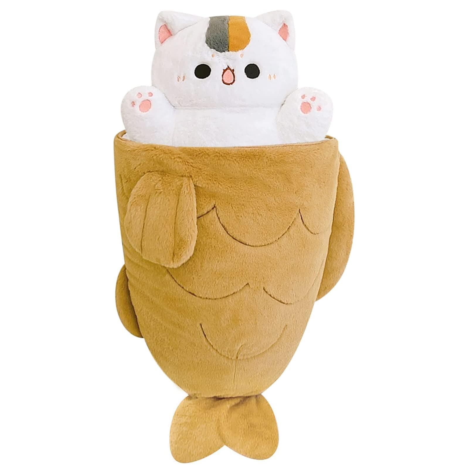 Ditucu 32 Inch Large Taiyaki Cat Plush Pillow Huge Kitten in Fish 2 in 1 Big Size Plush Toy with Clothes Sleeping Doll Gift for Girls Boys