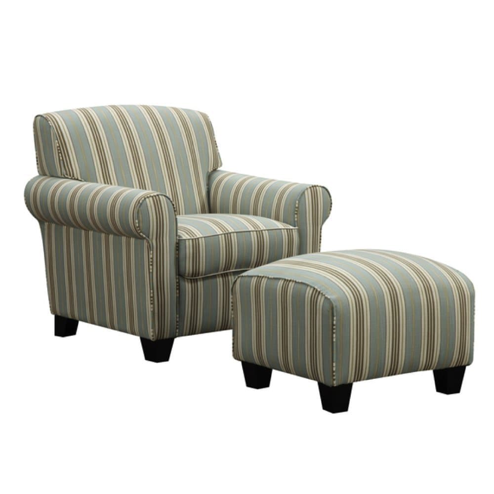 Striped Comfortable Living Room Arm Chair and Ottoman