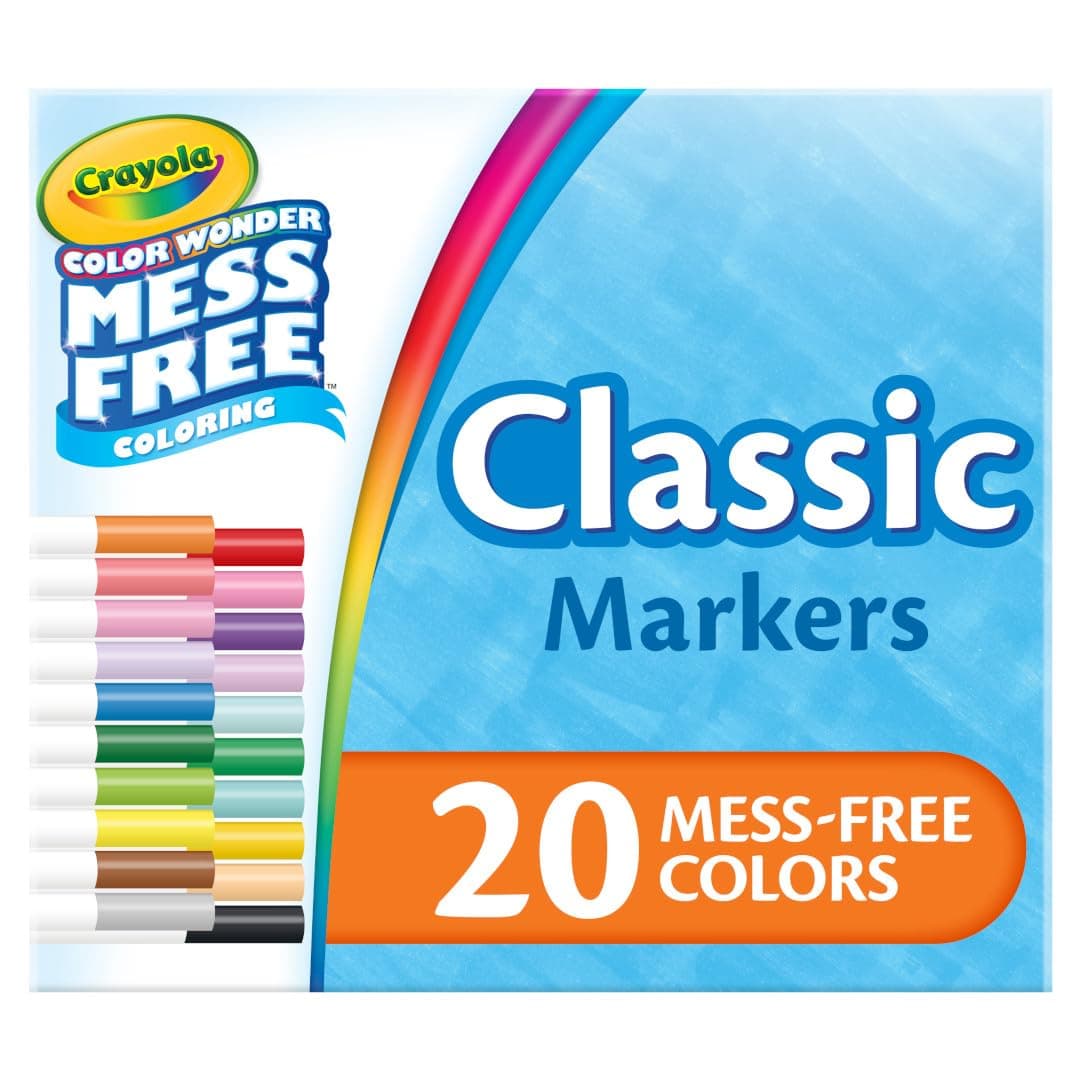 Color Wonder Marker Set, 20 Mess Free Broad Line Markers for Kids & Toddlers 3+
