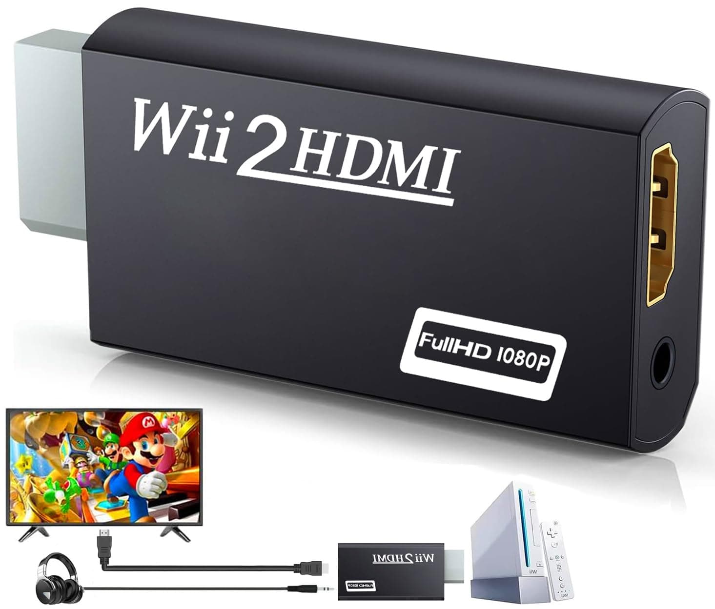 CHS Wii to HDMI Adapter, Supports Wii U, HDTV, Monitor, NTSC 1080p Video Audio Output with 3.5mm Audio Jack