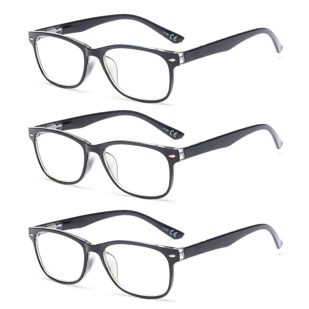 Suertree 3 Pack Anti-Blue Computer Reading Glasses, Blue Light Filter Eye Glasses, Blocking UV Computer Glasses, Visual Aided Glasses, Female Male Reading Glasses Black 1.0 BM161