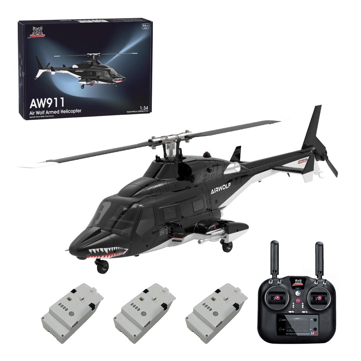 WOLFBUSH AW-911 1/34 Helicopter, 2.4G 9CH Flybarless RC Helicopter Model with 6G/3D Stunt Mode and GPS Positioning (RTF/Mode 1/2 Switchable)