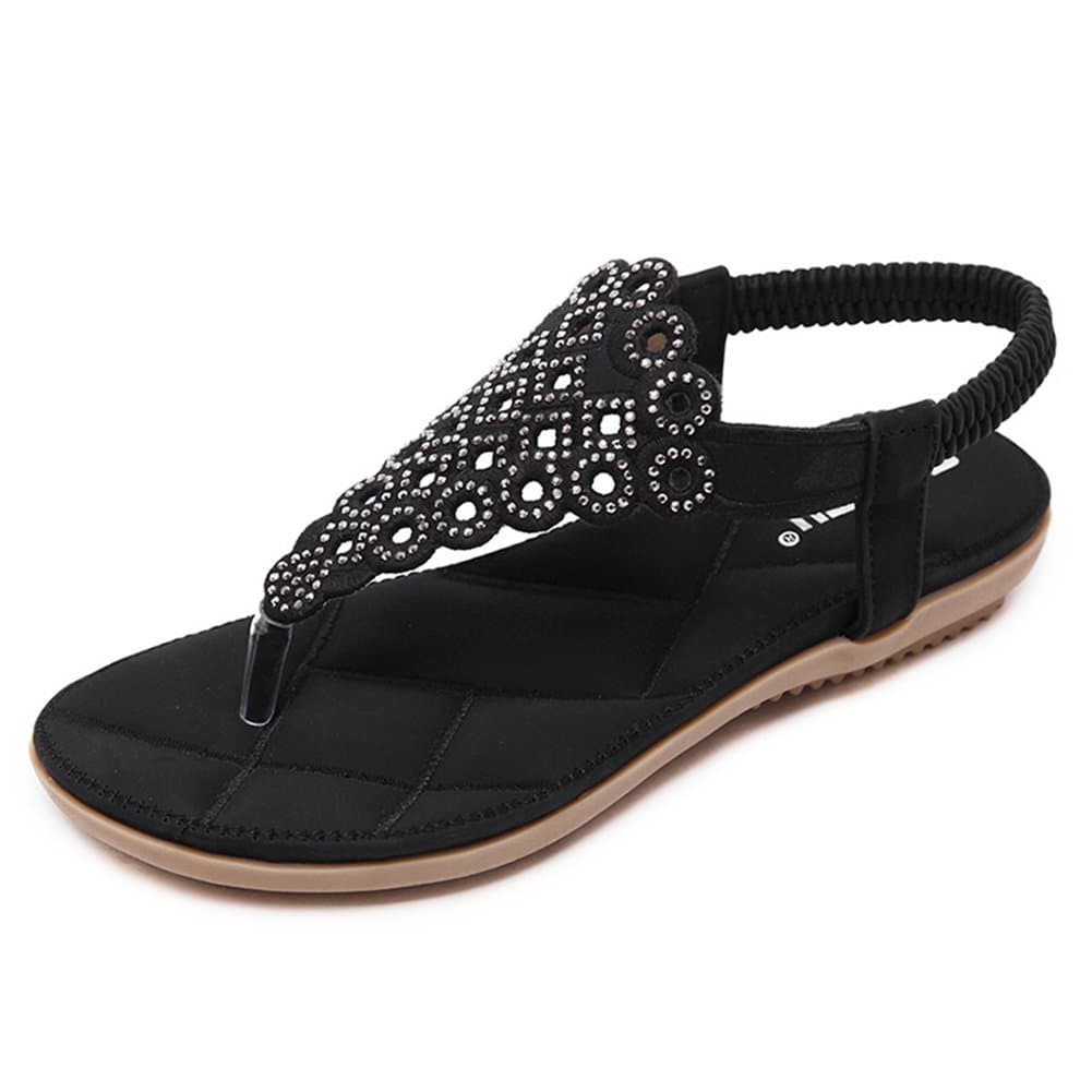 Flat Skidproof Leather Summer Flip Flops Womens Thong Sandals Black 38 7 D(M) US