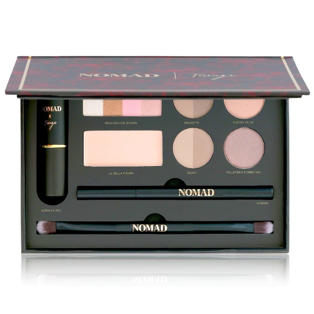 NOMAD x Florence All-In-One Makeup Palette with Lipstick, Eyeliner, Bronzer, Brow Wax, Brow Powders, Eyeshadows & Brush
