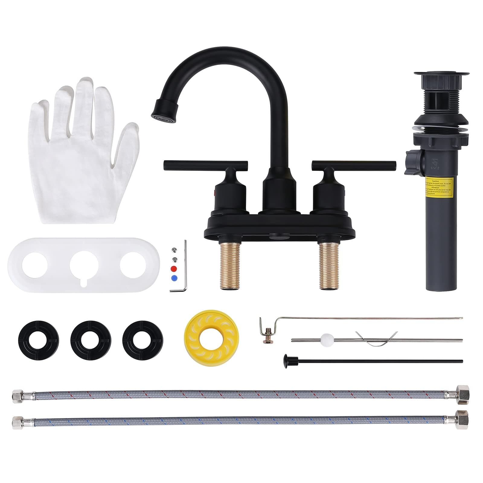 WOWOW Black Centerset Bathroom Faucet 2 Handle Wash Basin Tap Mixer 4 Inch Basin Faucet 3 Hole Modern Vanity Faucet for RV Sink with Lift Rod Drain Stopper and Supply Hoses