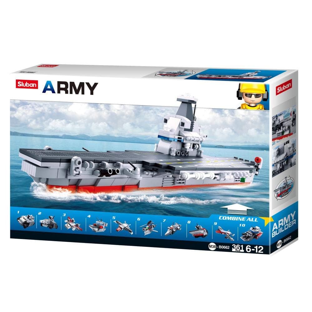 SlubanKids Creative Building Blocks Set | Imaginative Indoor Games Toys for Kids | Mega Army Aircraft Carrier, Mega Fighter Set and More (Aircraft Carrier 10 in 1)