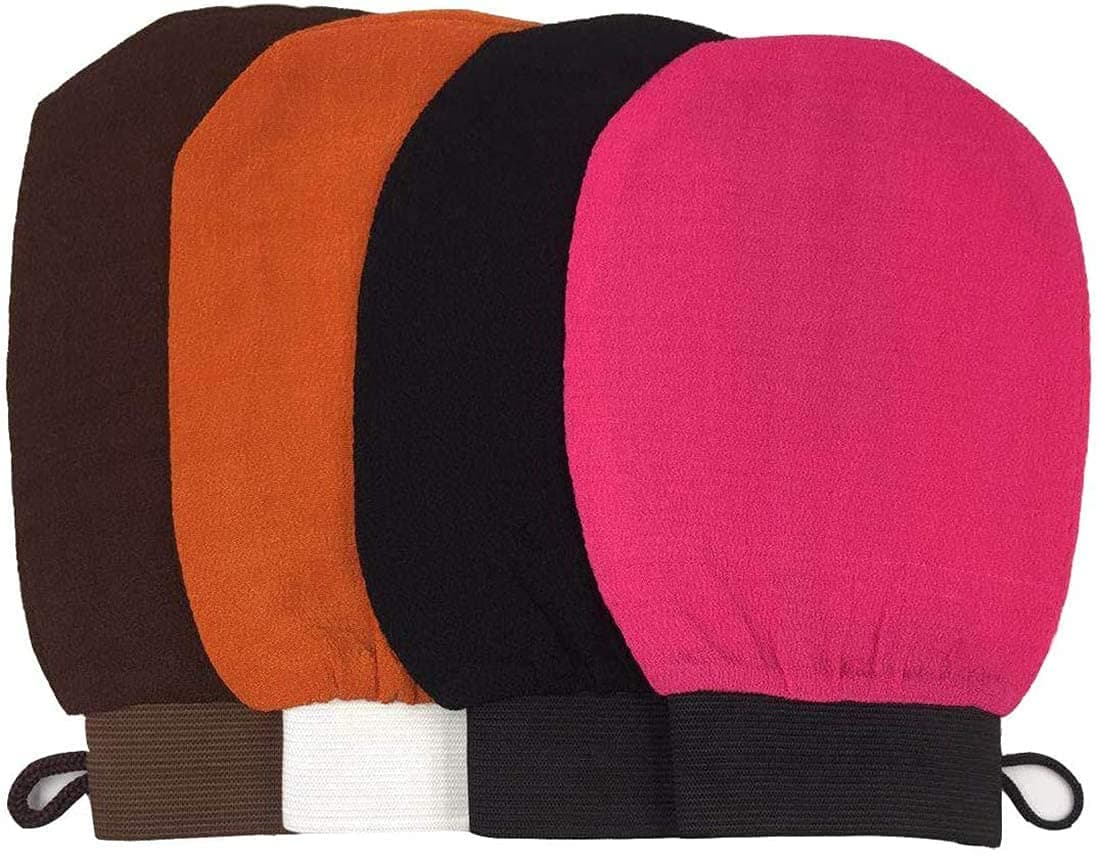 HAI+ Exfoliating Moroccan Hammam Mitt Kessa Scrub Gloves,Remove Dead Skin Bath Body Scrub Mitt, for All Skin Types and Improve Blood Circulation, Shower, Spa, Dead Skin Cell Remover (4 pack)