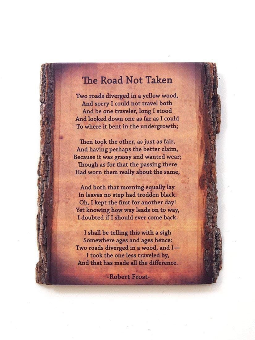 The Road Not Taken on Live Edge Wood - Wood Wall Art with Robert Frost Poem