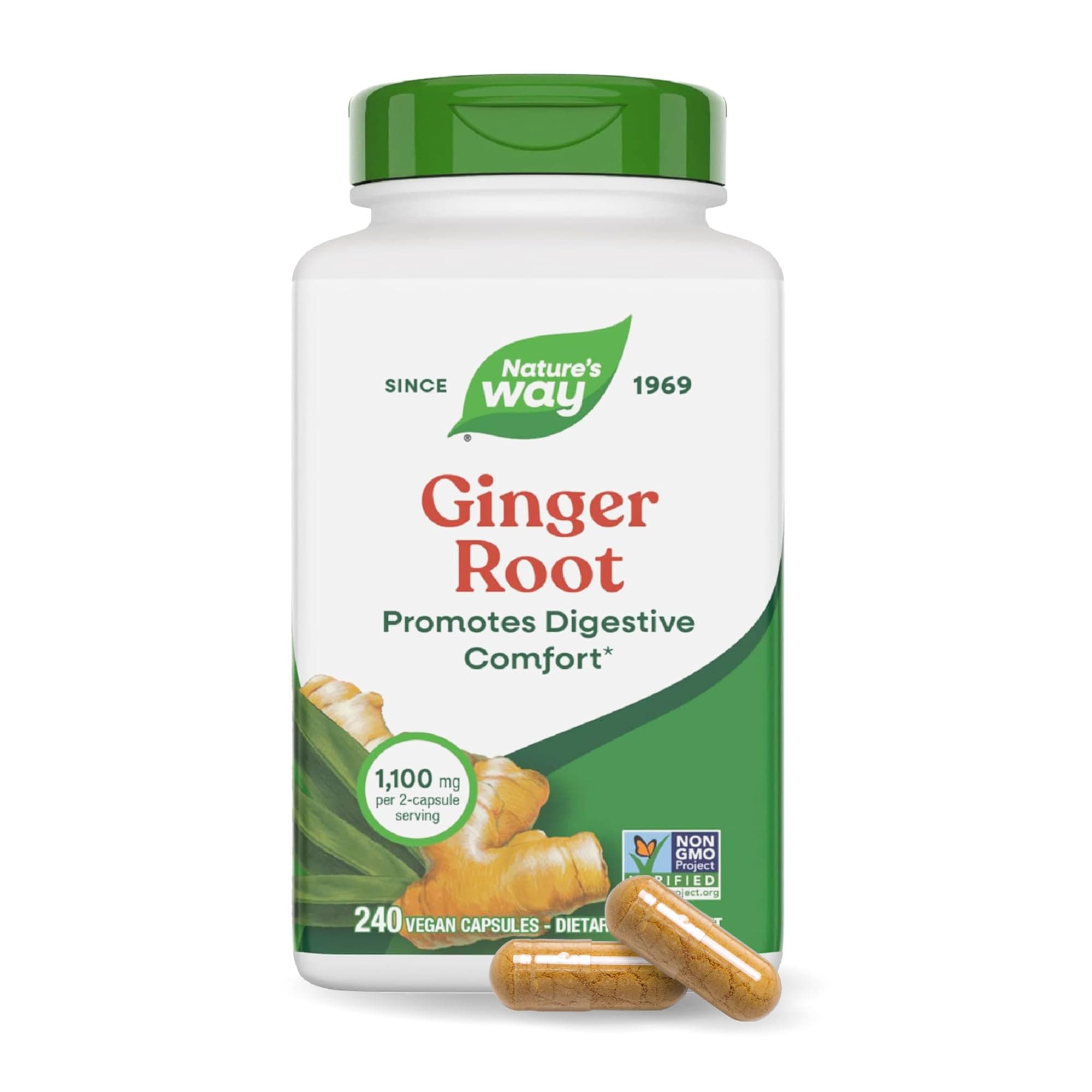 Nature's Way Ginger Root, Traditional Digestive Support*, 1110 mg Per Serving, Non-GMO Project Verified, 240 Capsules
