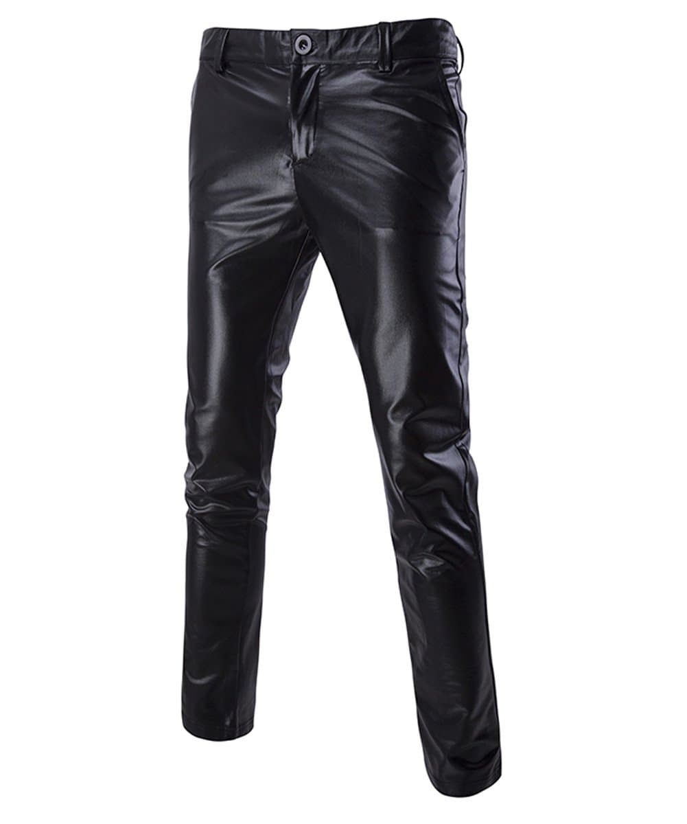 Mens Casual Night Club Metallic Moto Jeans Style Flat Front Suit Pants Straight Leg Trousers Disco