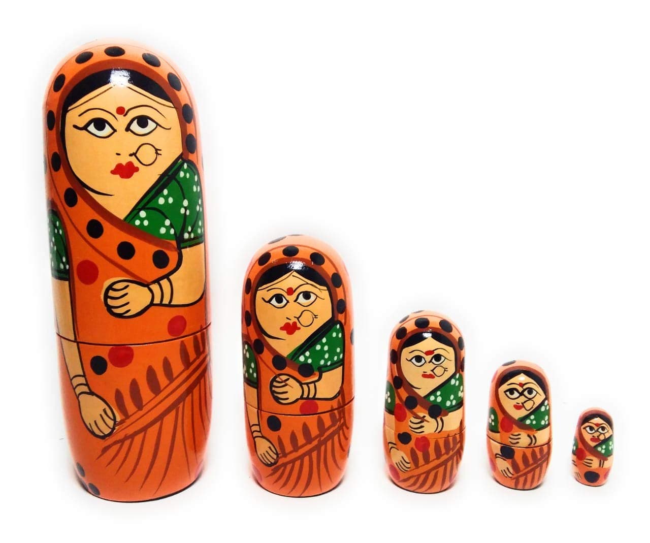 CRAFT HAND® Wooden Nesting Doll Color Orange Set of 5 Piece