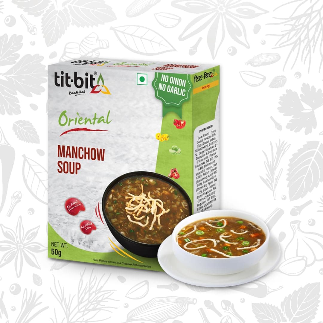 Tit-Bit Veg Manchow Soup Pack of 5 (250g), Hot and Spicey Chinese Soup, No Onion No Garlic Ready-to-eat Manchow Soup Packets for Easy Preparation