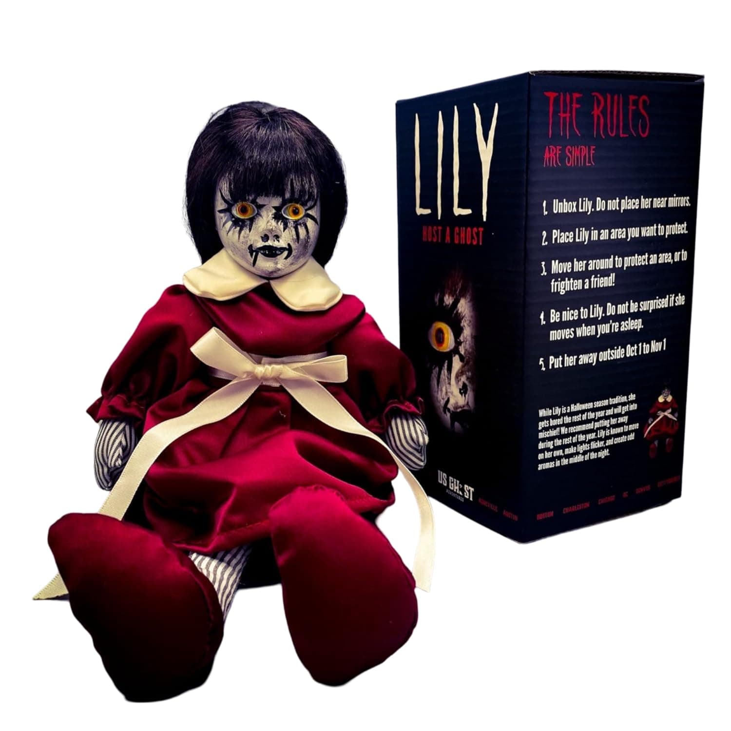 Lily Host a Ghost - Scary Haunted Doll for Halloween Decor 13" Roaming Creepy to Scare Children and Adults - Haunted House and Holiday Prop - Halloween Protector