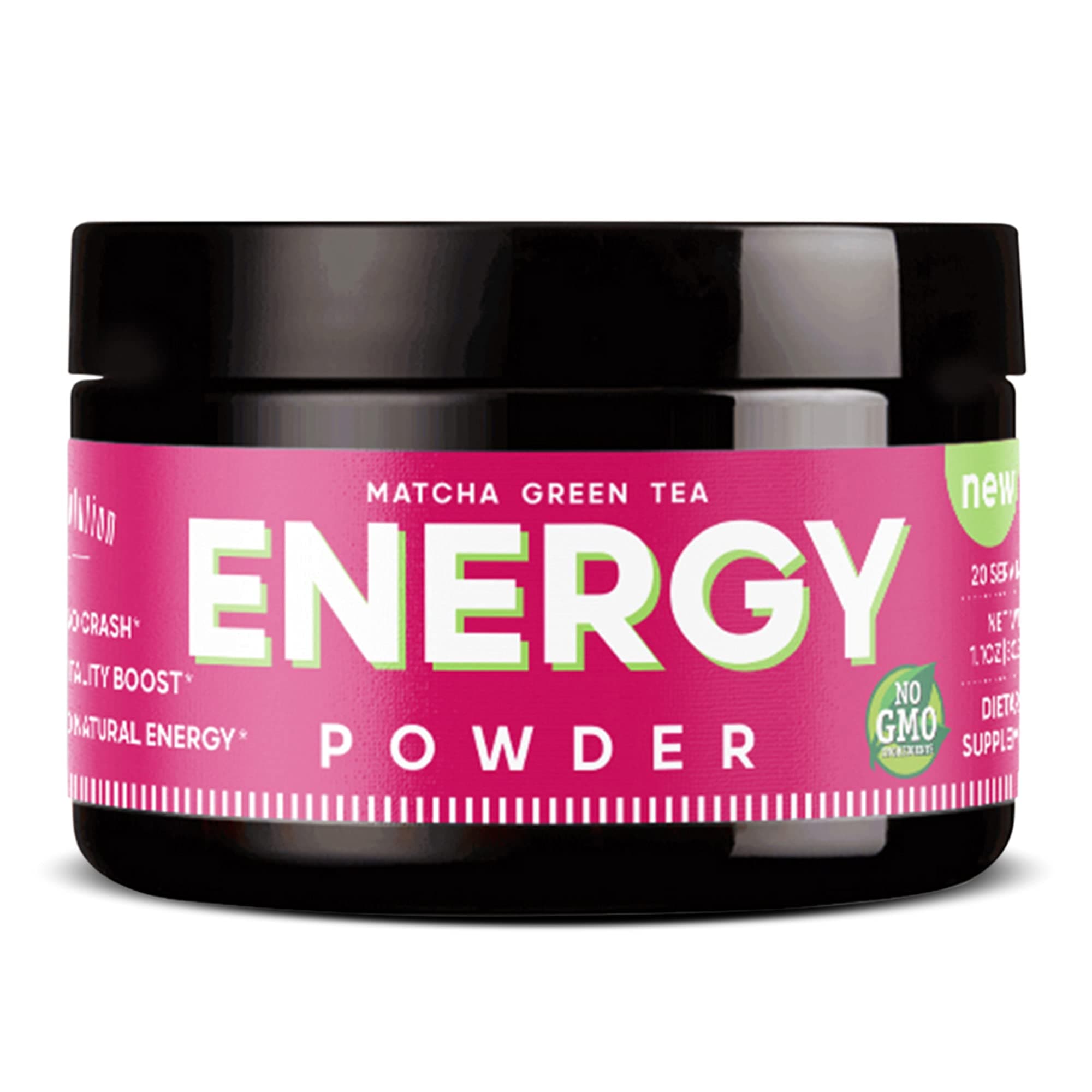 Energy Powder - Natural Caffeine | Focus & Brain Boost Formula | Nootropic - No Crash & No Sugar (20 Servings) Matcha Green Tea, Guarana, L-Theanine, Eleuthero – Plant Based Energy - 0 Cal | 1.1oz