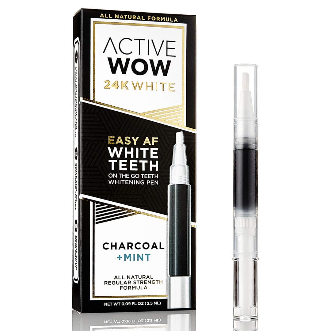 Active Wow24k White Charcoal Teeth Whitening Pen - Tooth Whitening Pen, Fluoride Free, Cruelty Free, Sulfate & Paraben Free, Made in The USA, Teeth Whitening Stick - Charcoal & Mint