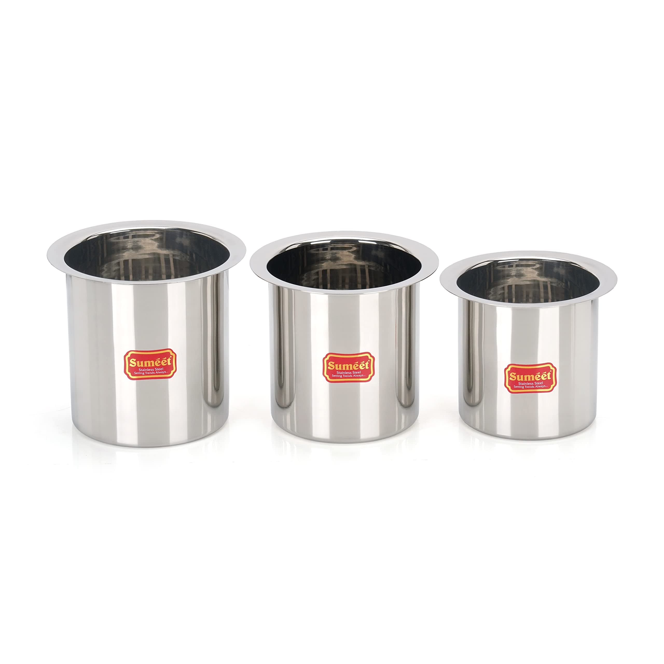 Sumeet Stainless Steel Ganj/Milk Boiler/Milk Pot/Long Tapeli Set of 3 Pieces (400ml, 550ml, 750ml), Silver