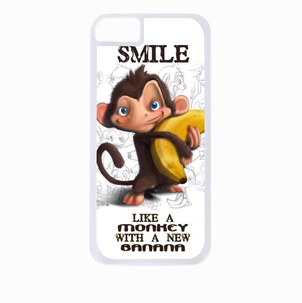 Jacks Outlet Monkey with a Banana and Cute Quote - Smile Like a Monkey with a New Banana - iPhone 6 White Plastic case - Compatible with iPhone 6 only