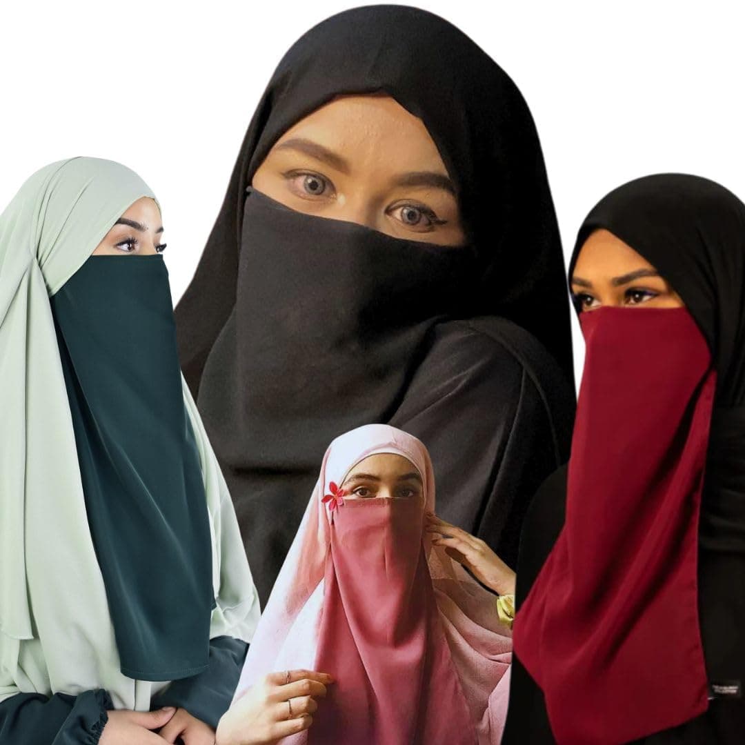 Musheco4 pcs Set Of Half Niqabs | Nose Piece For Niqabis in Firdaus Fabric| Black and Three Other Colors (AMZ-ME-NQB-001-01)