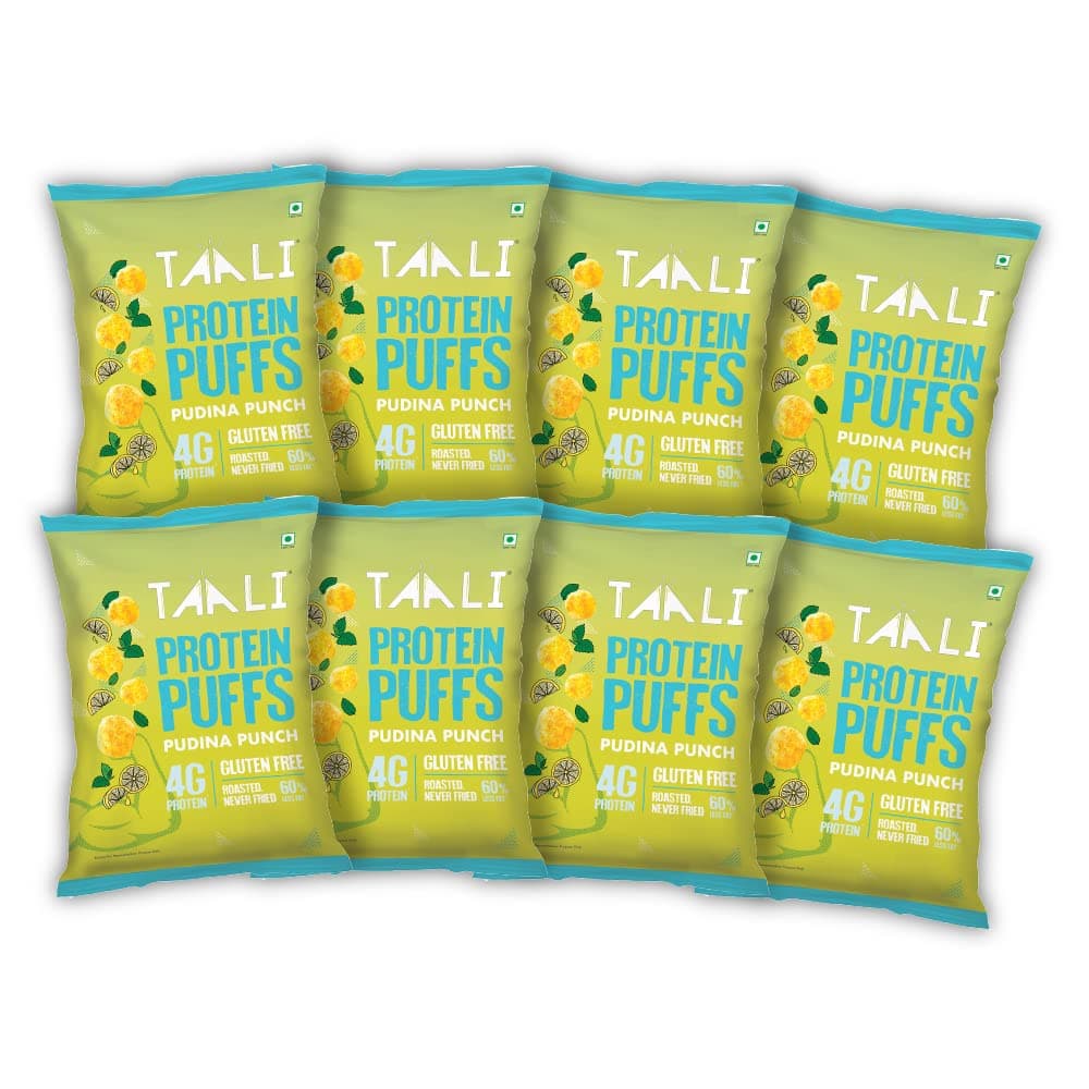 Taali Jowar & Protein Puffs | 25 gm (Pack of 8) | Pudina Punch | Healthy Roasted Tasty Snacks, Ready to eat | 100% Veg., Gluten free products, No Cholesterol, No Trans-Fat