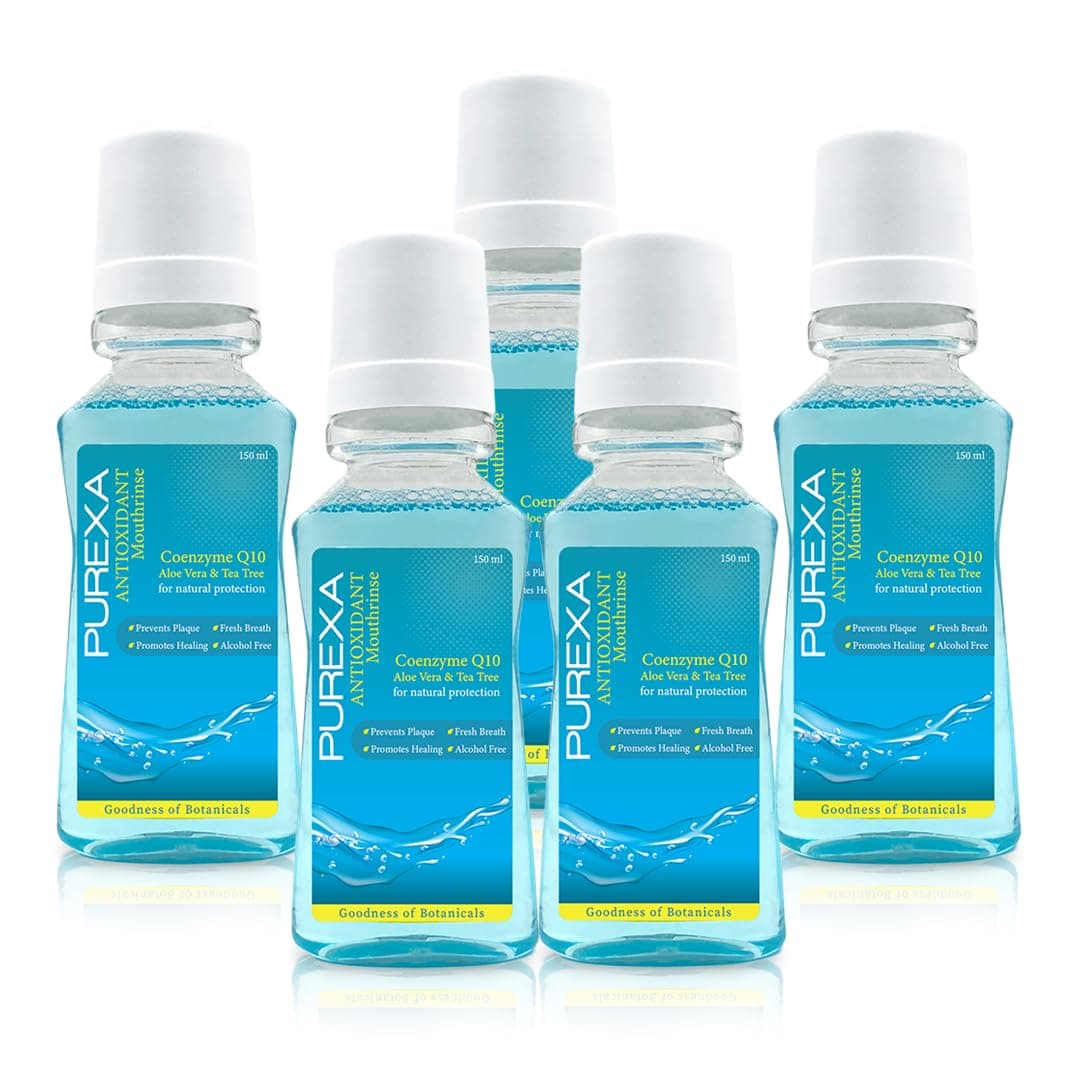 PUREXA Antioxidant Mouthwash|Mouth Freshener For Dental Hygiene & Fresh Breath|No Artificial Flavors & Colors|Alcohol Free Mouth Wash For Men Women & Kids|Fights Germs|(Pack Of 5), 750 Milliliter