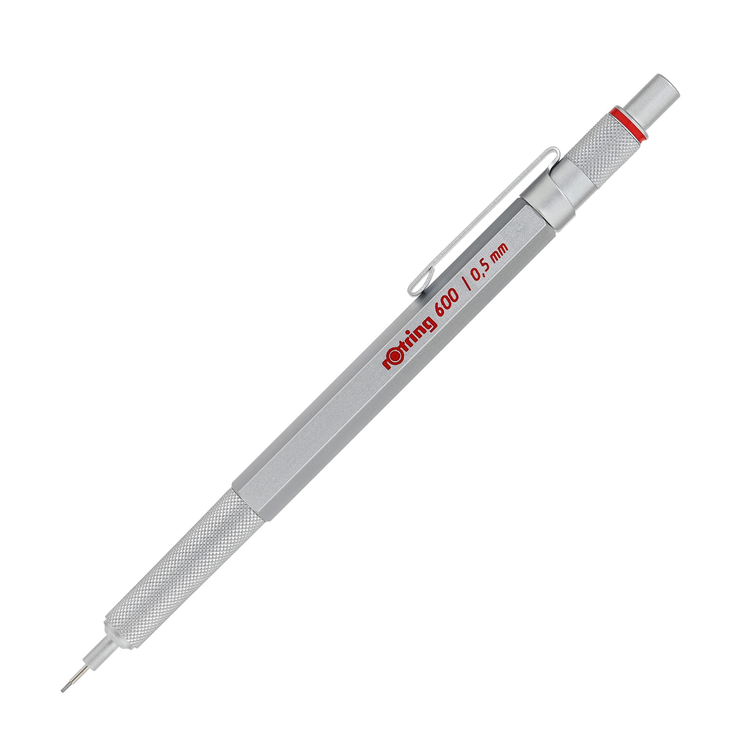 rOtring 600 Mechanical Pencil | 0.5 mm | Silver All-Metal Body Propelling Pencil | Non-Slip Knurled Grip & Hexagonal Barrel