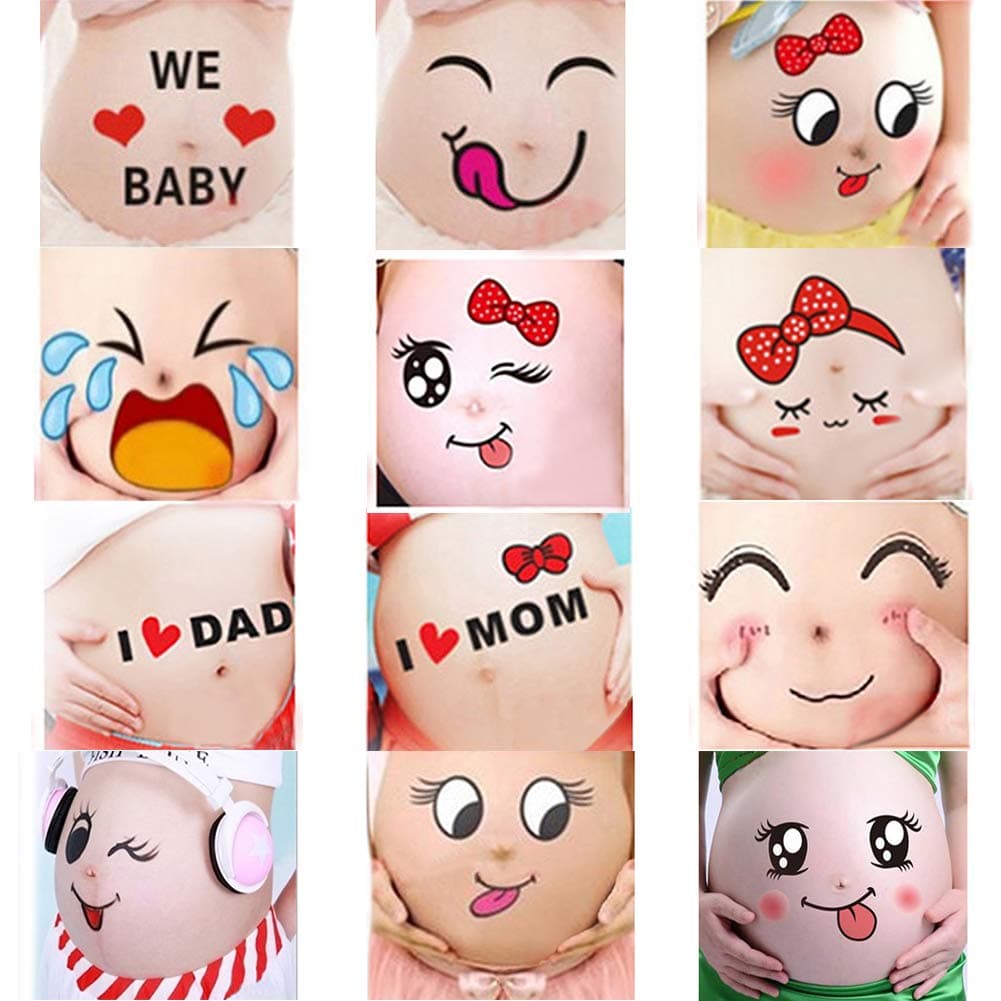 Fashionme Funny Facial Expressions Pregnancy Baby Bump Belly Stickers Maternity Week Stickers Photography Props (12 Sheets)