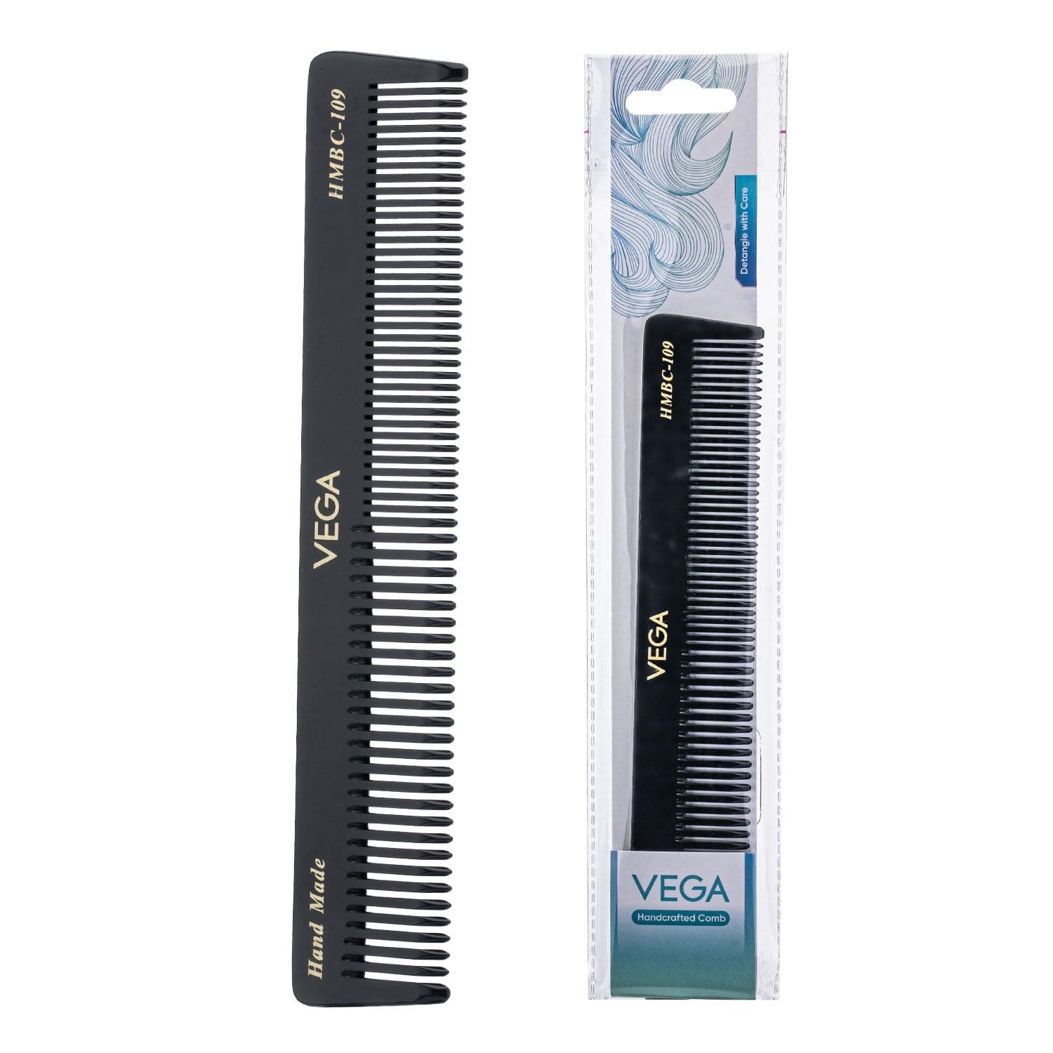 Vega Handcrafted General Grooming Hair Comb for Men & Women, Detangling, Daily Grooming | Cellulose Acetate Derived Non-petroleum Based Material from Plant, (India's No.1* Hair Comb Brand, HMBC-109)