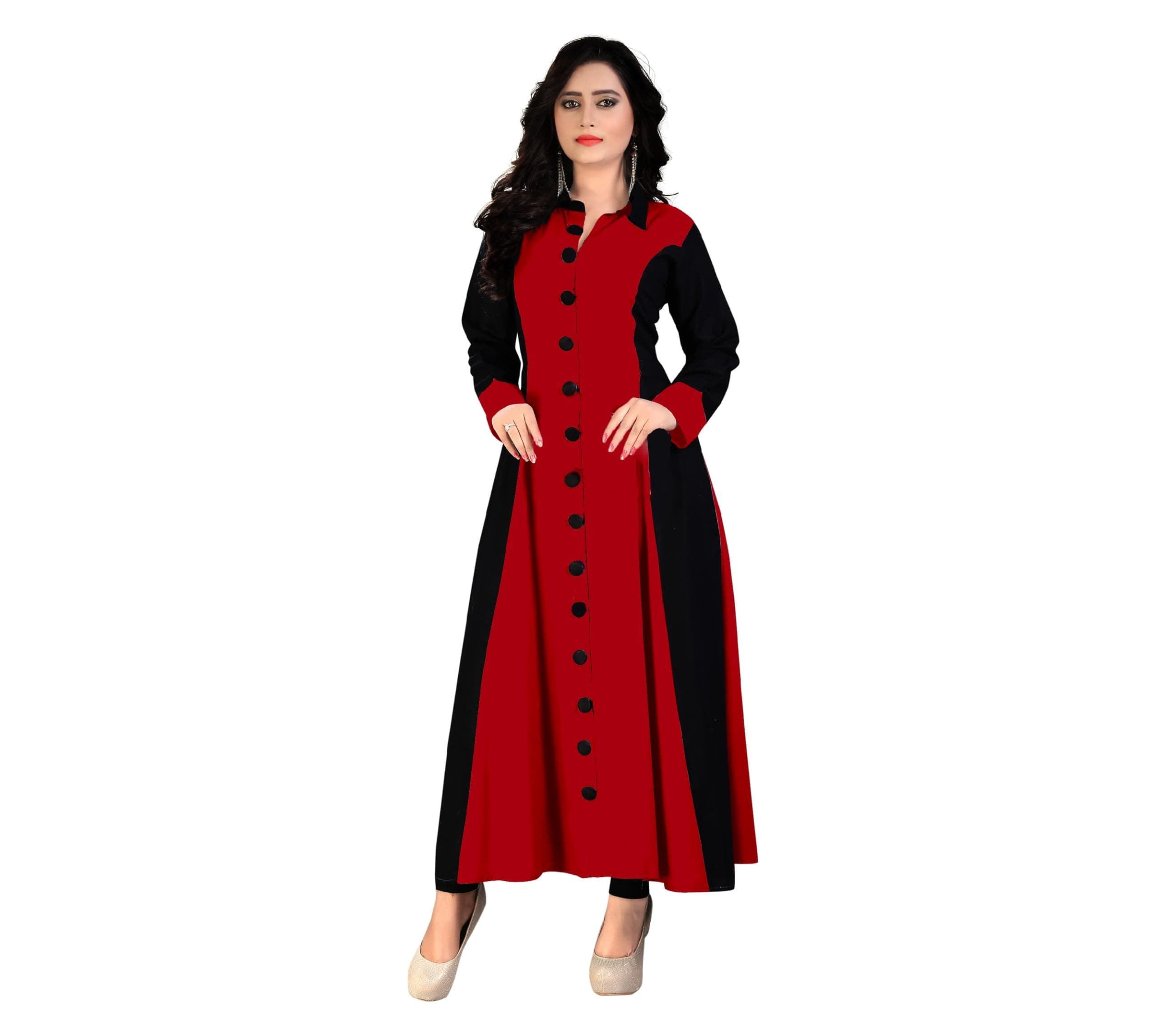 Madhuram Womens Rayon Regular A Line Kurti with Fully Stitched Plain Long Kurta(M-114)