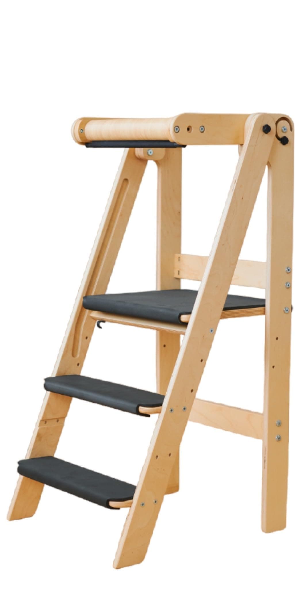 Montessori wooden foldable learning tower for children, child tower, adjustable step stool, natural wooden kids furniture, with Adjustable Steps with Safety Rail, Standing Tower (Natural)