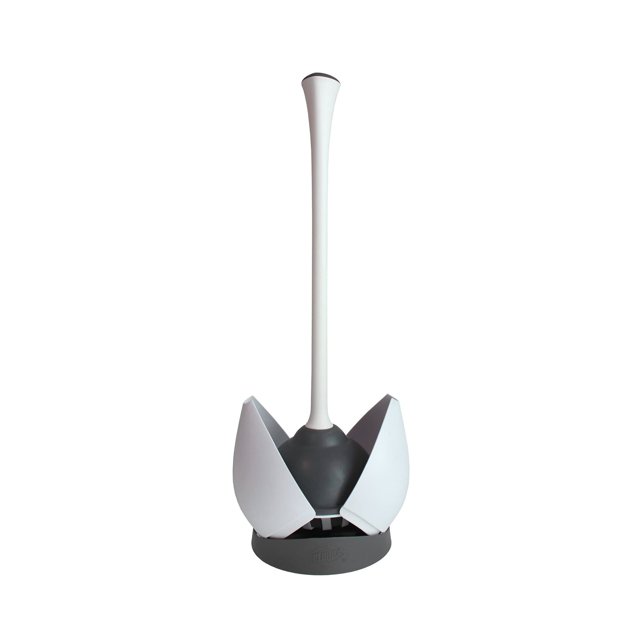 Toilet Plunger and Hideaway Caddy Bathroom Combo, White/Grey
