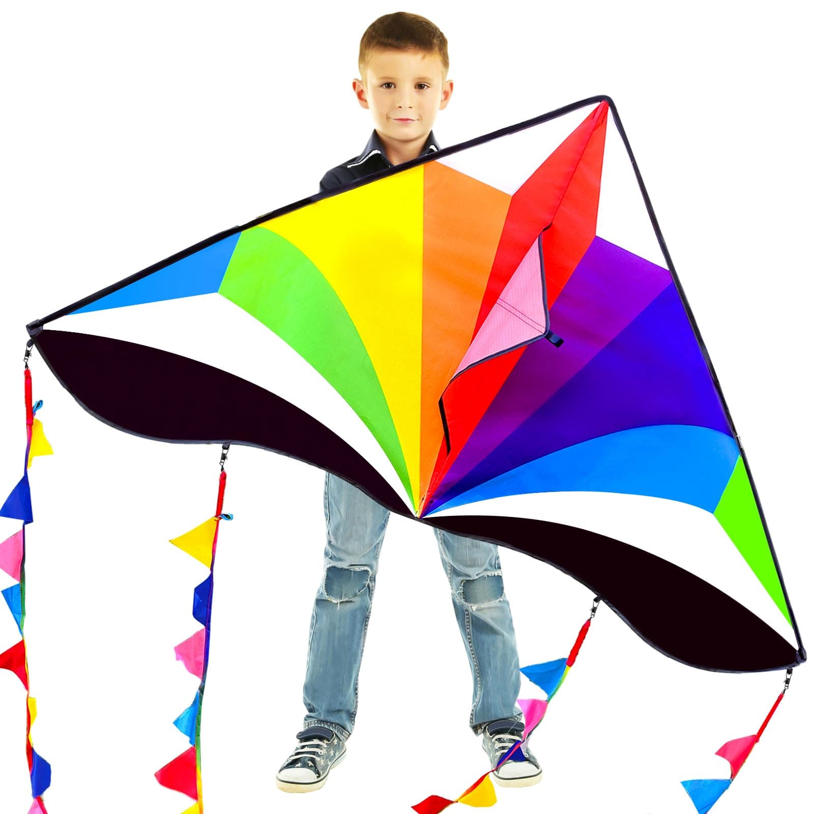 Delta Kite for Kids & Adults - Easy to Fly Large Single Line Beach Kite with 300ft String Handle Included, Perfect for Beginners, Teens