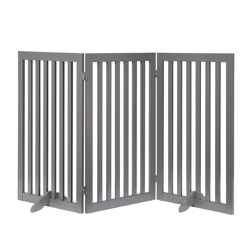 unipawsIndoor 3 Panels Classic Freestanding Wooden Foldable Pet Gate with Support Feet - Grey, 20" W x 36" H