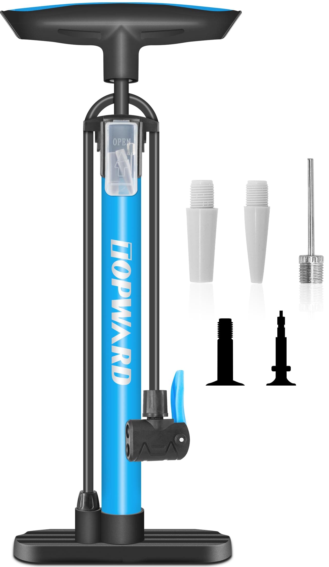 Bike Tyre Pump with Presta & Schrader Valve, Mini Road Bike Pump, Portable Bicycle Floor Pump for Mountain Bikes, Football Basketball Air Cushion, Ball Pump with Needle