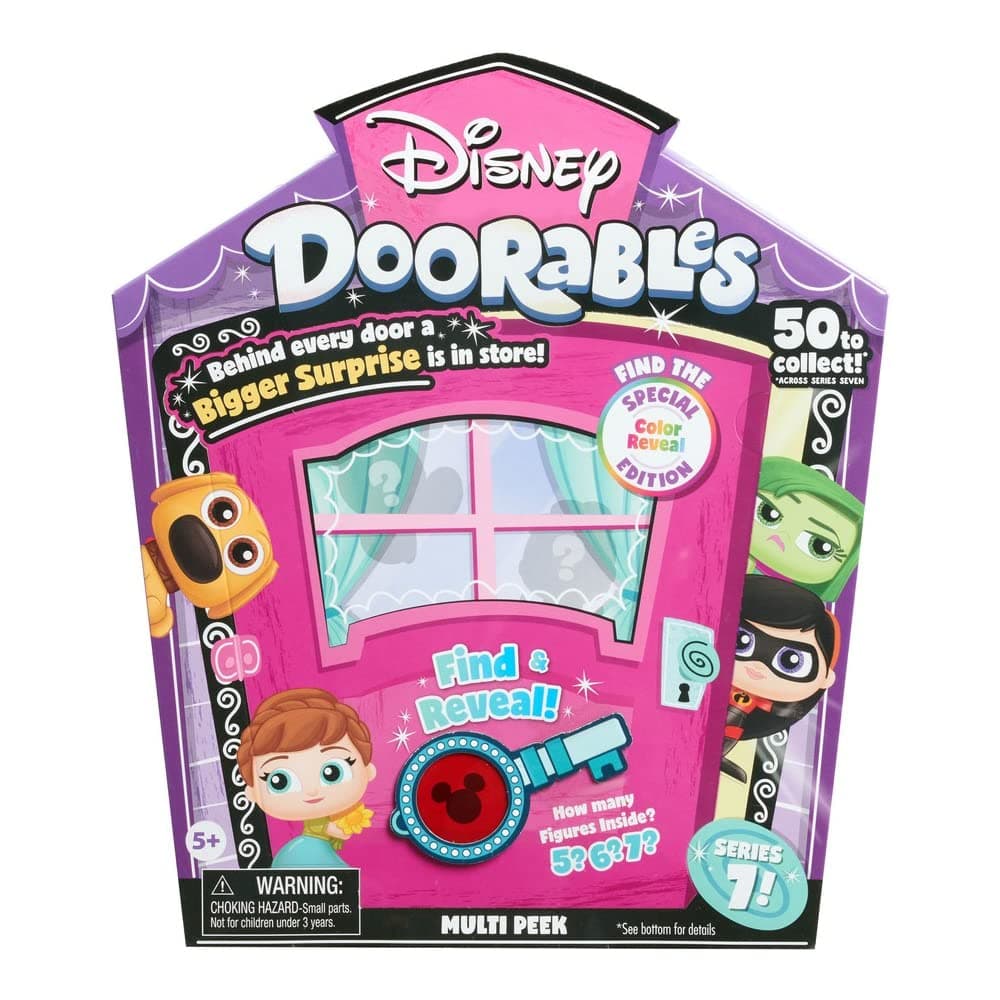 Disney Doorables Peek Series 7 Featuring Special Edition Color Reveal Characters, Includes 5, 6, or 7 Collectible Mini Figures, Styles May Vary, Kids Toys for Ages 5 Up,Multi-color
