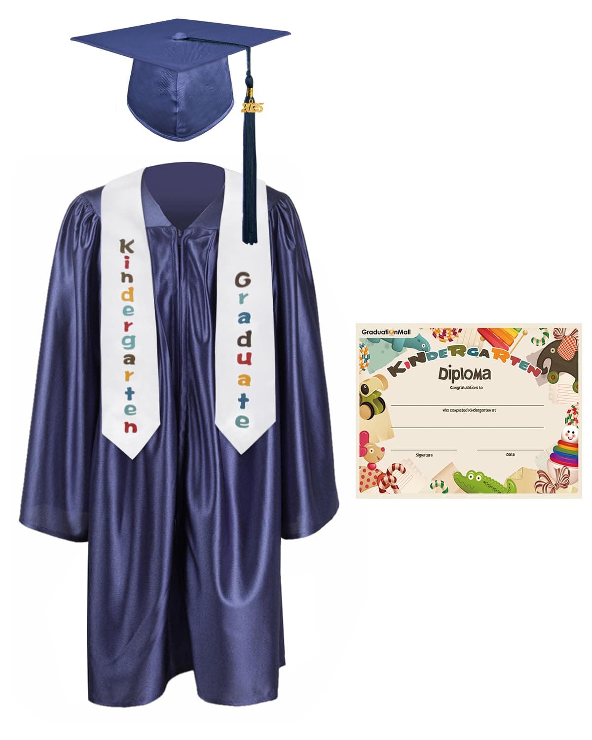 [GraduationMall] Preschool Kindergarten Graduation Uniform Hat Gown Sash Package and Free Certificate Tassel Set 2025