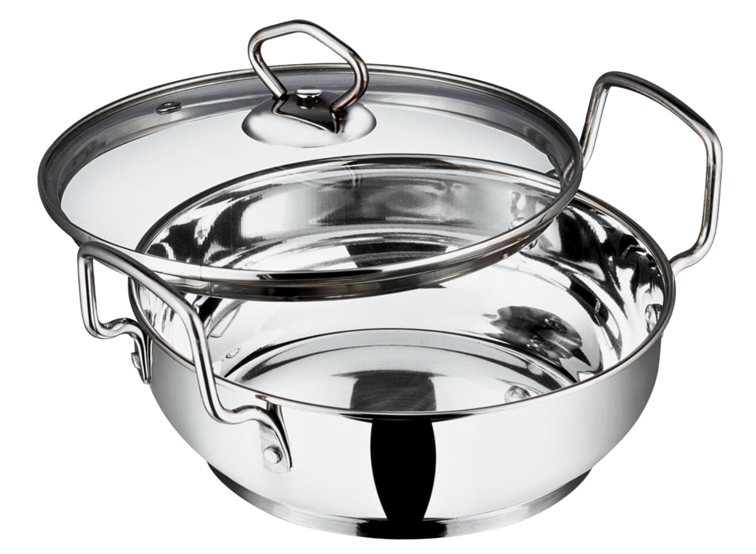 Vinod Stainless Steel Kadai with Glass Lid - 18 cm, 1.4 L (Induction Friendly)