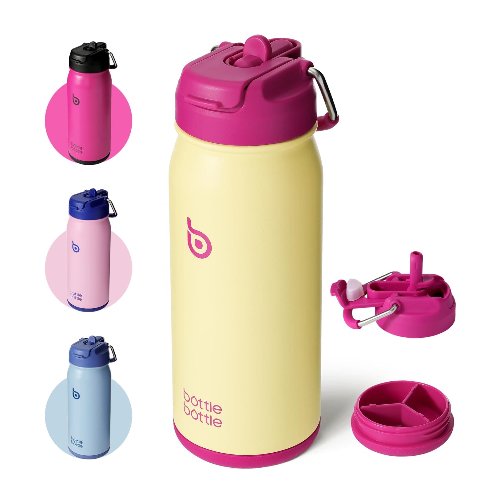 BOTTLE BOTTLE Stainless Steel Kids Water Bottle 16oz(470ml) Insulated Sports Water Bottle with Straw and Pills Holder for Gifts and School(Milkshake Yellow)