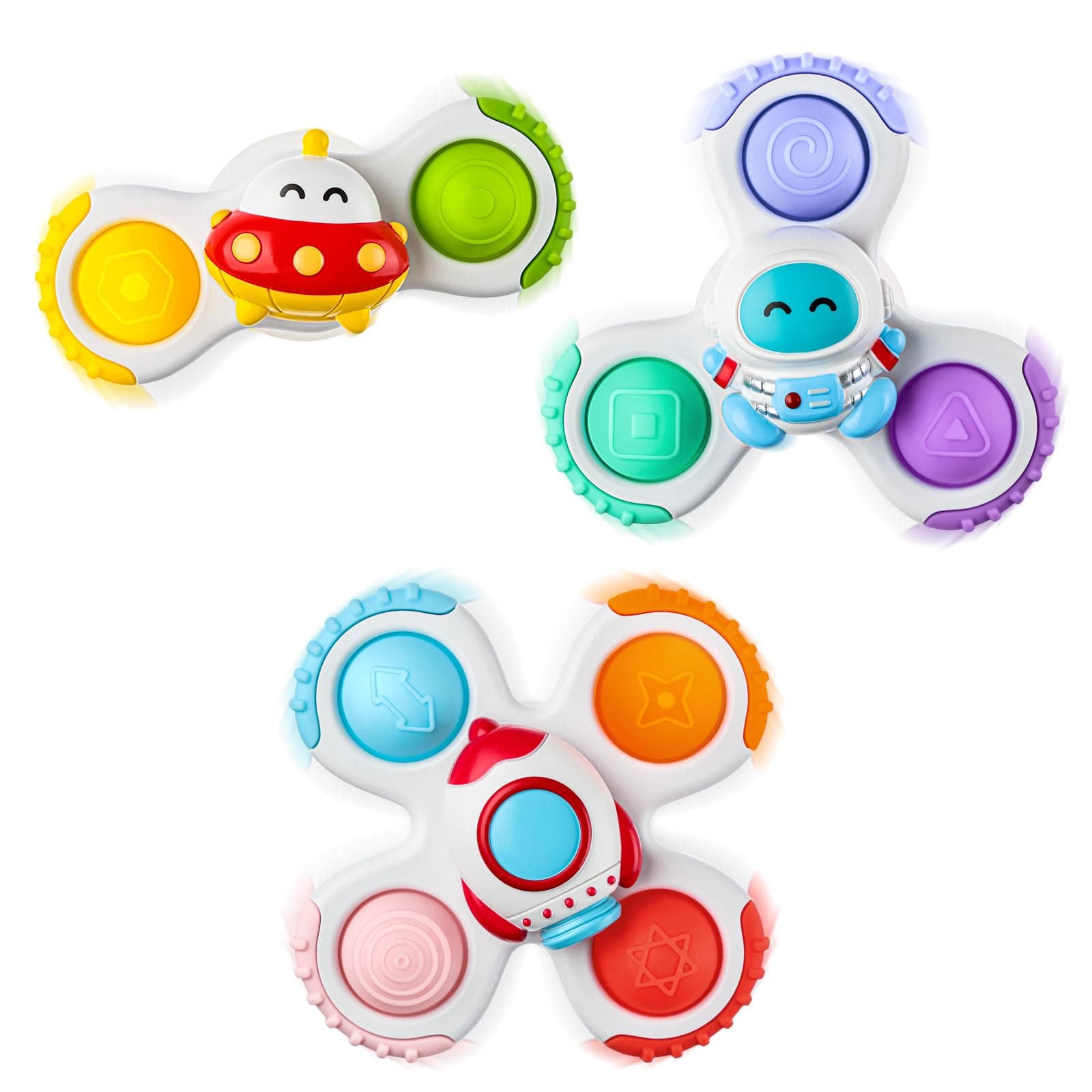 ALASOU 3PCS Pop Suction Cup Spinner Sensory Airplane Travel Toys for 1 2 Year Old Boy Girl Birthday Gift|Novelty Spinning Tops Easter Basket Stuffers for Toddlers Infant|Baby Bath Toy Kids Ages 1-3