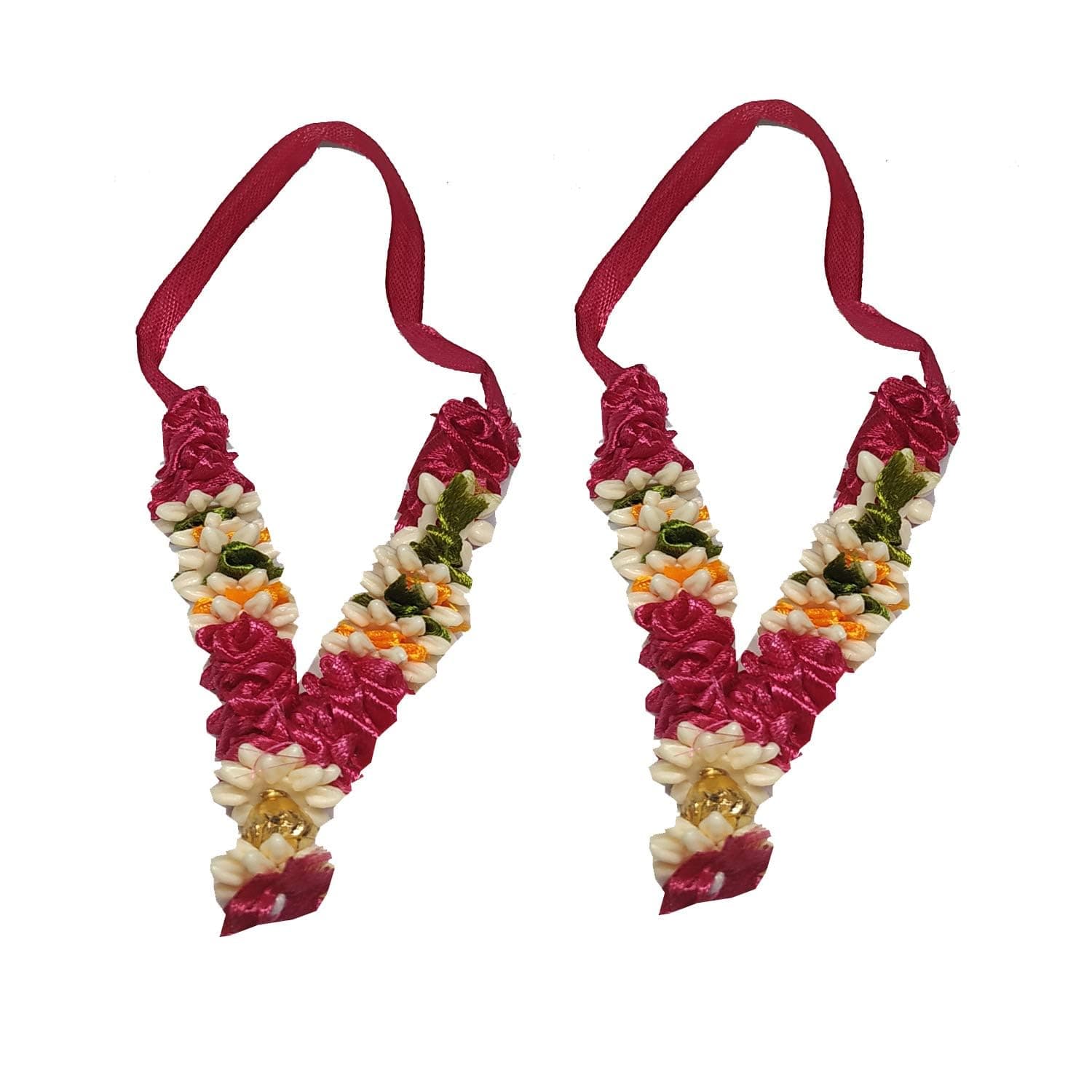 Salvus APP SOLUTIONS Artificial Flower Satin Garland/Pooja Haar Mala for Sculpture & Photo Frames, Set of 2 (Pink_3 Inch)