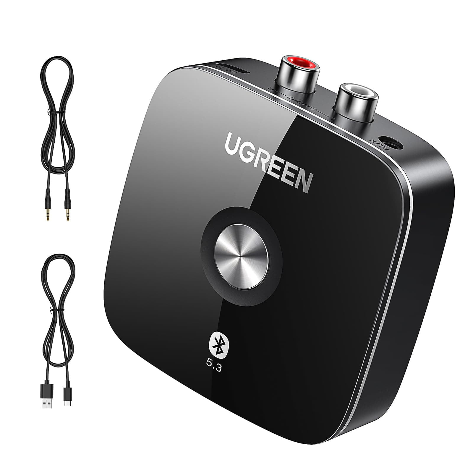 UGREEN Bluetooth 5.3 Receiver for Hi-Fi, Low Latency Audio, 3.5mm Jack Aux and RCA Connection, Long Range, Dual Pairing, Bluetooth Adapter for HiFi Amplifier, Home Stereo, Speaker