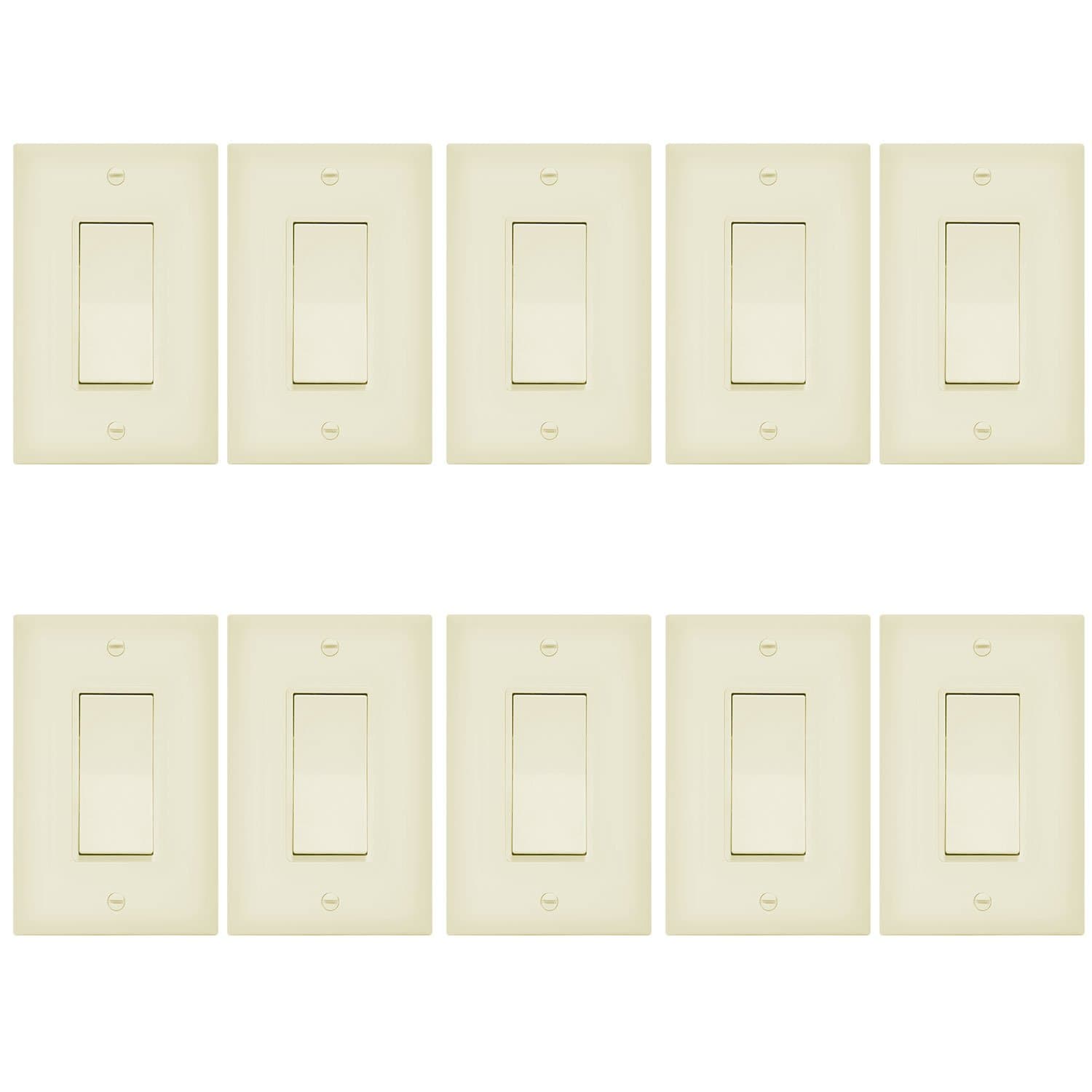 ENERLITES 3-Way Decorator Paddle Rocker Light Switch, Gloss Finish, Single Pole or Three Way, 3 Wire, Grounding Screw, Residential Grade, 15A 120V/277V, 93150-IWP-10PCS, Ivory (10 Pack)