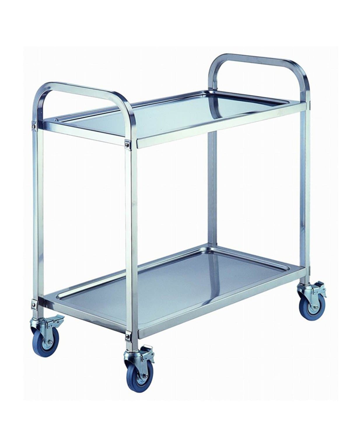 ybaymy Rolling Trolley Cart Serving Rack, 2 Tiers Stainless Steel-for Kitchen Island Hostess Utility Bar Worktop