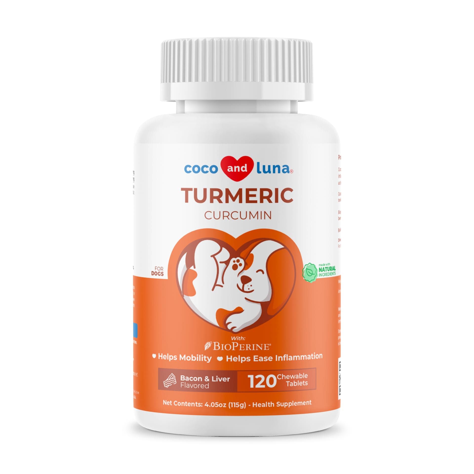 Turmeric for Dogs Anti Inflammatory Pain Relief - 120 Chewable Tablets - Hip & Joint Support Anti Inflammatory for Dogs with Curcumin and BioPerine (Turmeric Tablet)